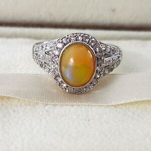 Ethiopian Opal and Zircon Ring